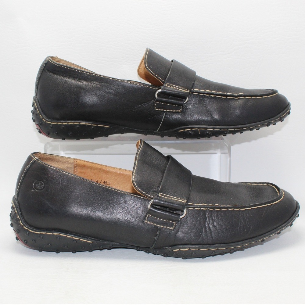 Born Mens Black Leather Driving Loafers Moc Toe Slip‎ On Shoes M3148 Size 11.5